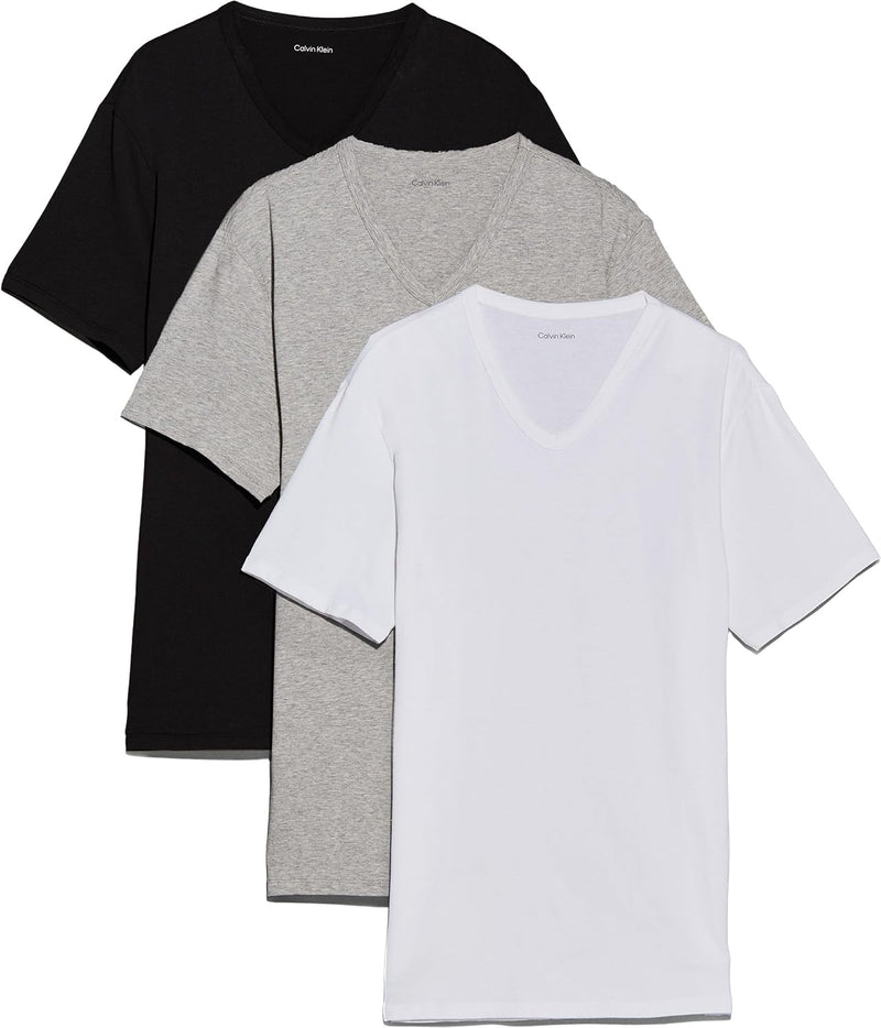 Mens S/S V NECK 3PK Underwear Tops (pack of 3) - BLACK/GREY HEATHER/WHITE