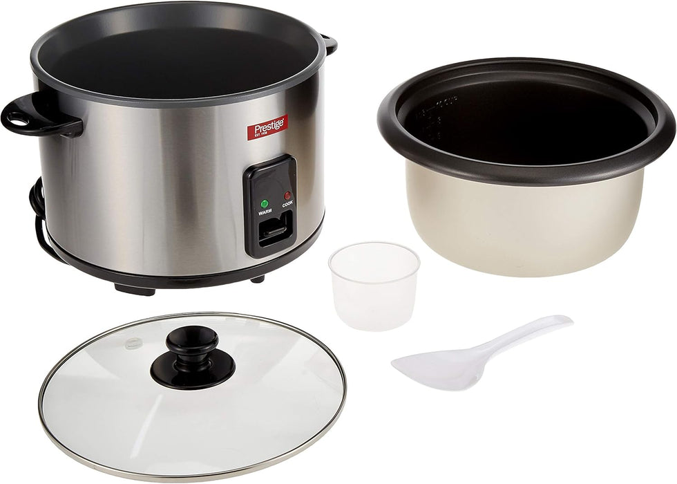Prestige Stainless Steel Rice Cooker With Steamer 1.8 Ltr, Non Stick Coating Inner Pot, Glass Lid With Steamer -Pr50310