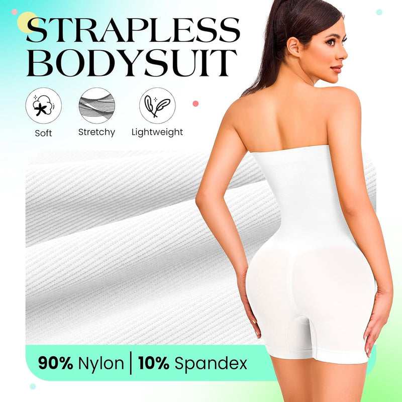 Strapless Shapewear Bodysuit Tummy Control Full Body Shapewear Seamless Butt Lifter Mid Thigh Jumpsuit Tops