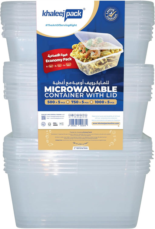 Khaleej pack (500ml+750ml+1000ml) Microwave Container economy pack - Eco-Friendly, BPA-Free Dishwasher Safe Food Storage for Meal Prep & Leftovers - 500 ML +750 ML + 1000 ML