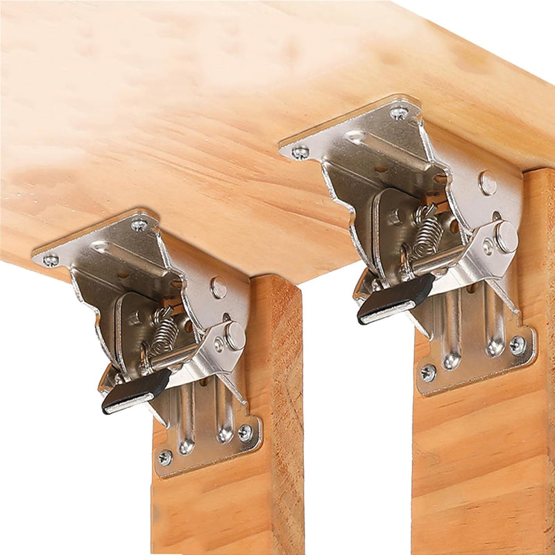 DXIA 2Pcs Folding Support Frame,Steel Folding Bracket,Folding Hinges,90 Degree Auto Lock, Telescopic Feet for Folding Legs Folding Workbench Expansion, Silver