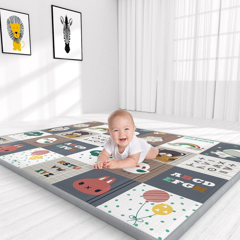 Skade SAKDE Baby Play Mat, Extra Large Folding Baby Crawling Mat, Waterproof Reversible Playmat Foam Anti-Slip Portable Kids Play Mat with Storage Bag for Infant, Toddler, 180 * 200 * 2 cm (White)