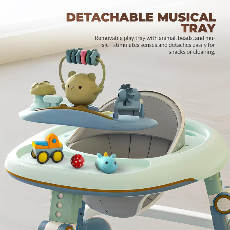 Baybee Petalia 2 in 1 Baby Walker for Kids, Round Kids Walker with 5 Position Adjustable Height | Activity Walker for Baby with Musical Bar, Toddler Activity Walkers for Babies 6-18 Months (Pink)