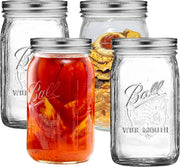 Premify 4pcs 32oz Glass Mason Jars with Airtight Lids Large Wide Mouth Canning Jars For Food Storage, Pickling, Fermenting, and Preserving -Clear Glass Containers for Kitchen Organization