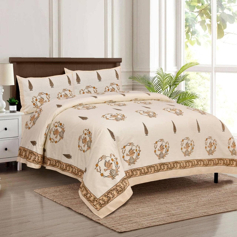 SUFAYA FAB Printed Indian Sanganer Twill Cotton Premium Big Size Bedsheets for Modern Look(108x108) inches with Two Pillow (17x27) inches