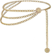Metal Waist Chain Belts, Multi Layer Waist Chain Dress Belts for Jeans Skirts Pants Dresses Girls Women(Gold)