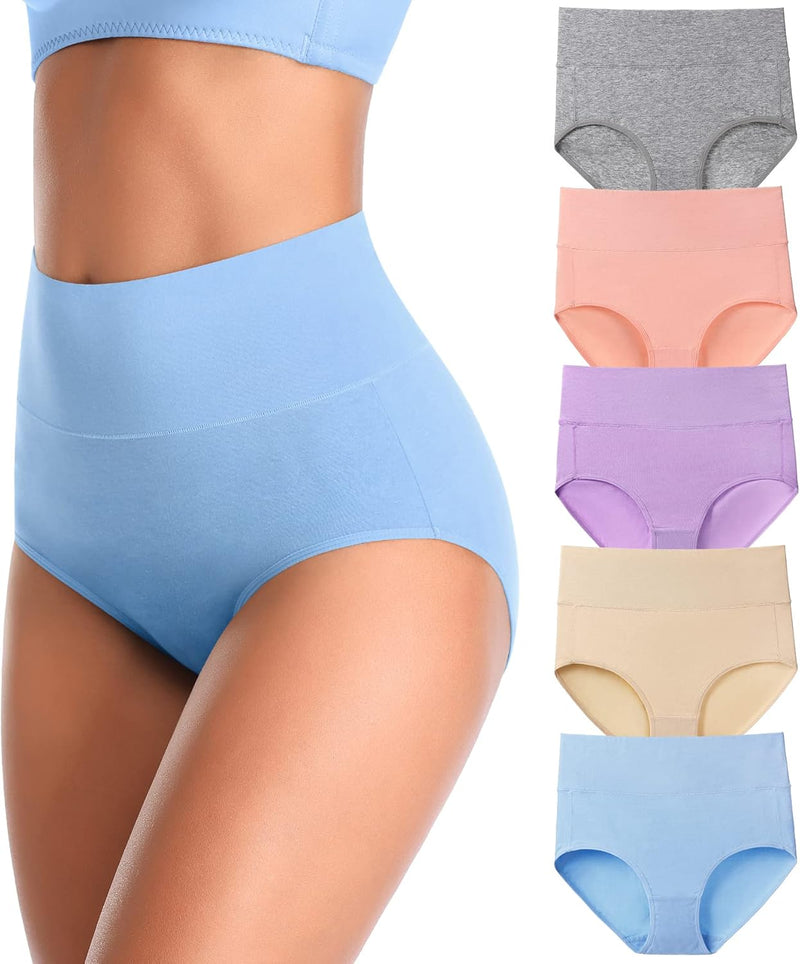 Women's Underwear, High Waist Cotton Breathable Full Coverage Panties Brief Multipack Regular and Plus Size