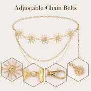 Azonee Womens Multilayer Gold Sun Chain Belt Western Cowgirl Waist Belt for Dresses & Jeans Adjustable Metal Body Chain for Country Concerts, Daily Wear Fashion Belly Jewelry Accessory