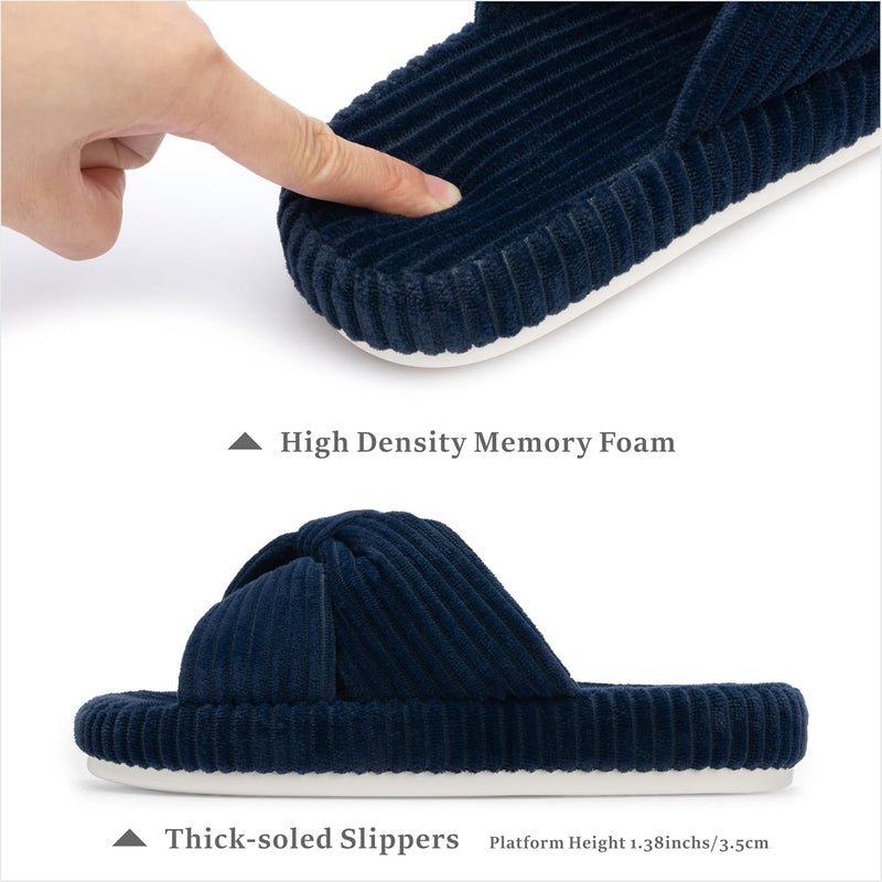 Chantomoo Slippers for Women Memory Foam House Bedroom Corduroy Bow Crossbands Slide Slipper Shoes Comfy Trendy Gift Slippers
