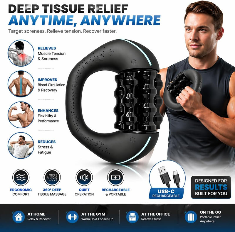 Electric Deep Rolling Myofascial Massager with Type-C Fast Charge, 1800mAh Rechargeable Handheld Roller for Muscle Tension & Cellulite, Portable Body Relaxer