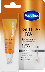 GlutaHya Serum Gloss Tinted Lip Care Juicy Peach Hyaluronic Acid & Glutathione for Plump Dewy Lips Instant Moisturisation, SPF 15, NonSticky 10 ml
