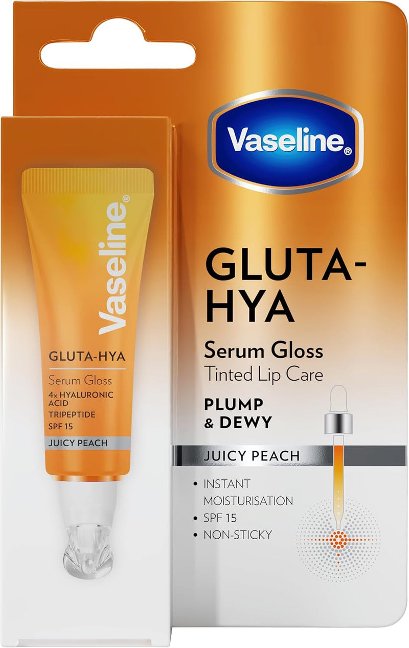 GlutaHya Serum Gloss Tinted Lip Care Juicy Peach Hyaluronic Acid & Glutathione for Plump Dewy Lips Instant Moisturisation, SPF 15, NonSticky 10 ml
