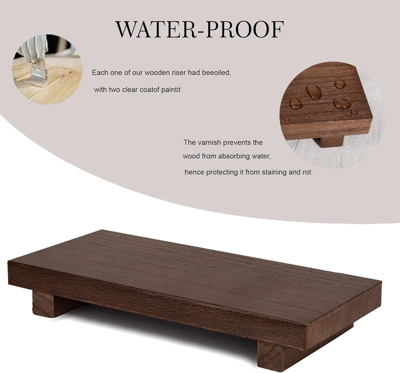 zoocatia Small Wood Tray Pedestal Stand Farmhouse Bathroom Decor Decorative Wooden Riser Kitchen Soap Dish Holder for Vanity, Counter, Sink, Brown