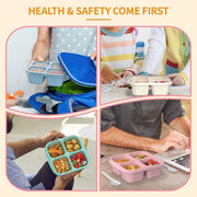 Bento Snack Boxes 4 Pack, Reusable 4-Compartment Food Containers with Fork, Lunch Storage for Adults & Teens, Bento for Work, School & Travel