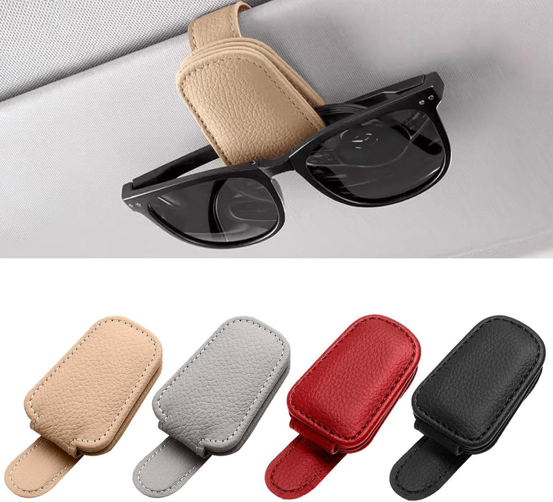 T Tersely Sunglasses Holder for Car Visor Universal Magnetic Adsorbed Leather Eyeglasses Holder Glasses Hanging Storage Clip Car Visor Accessories Ticket Card Clip for Car Accessories Parts (Brown)