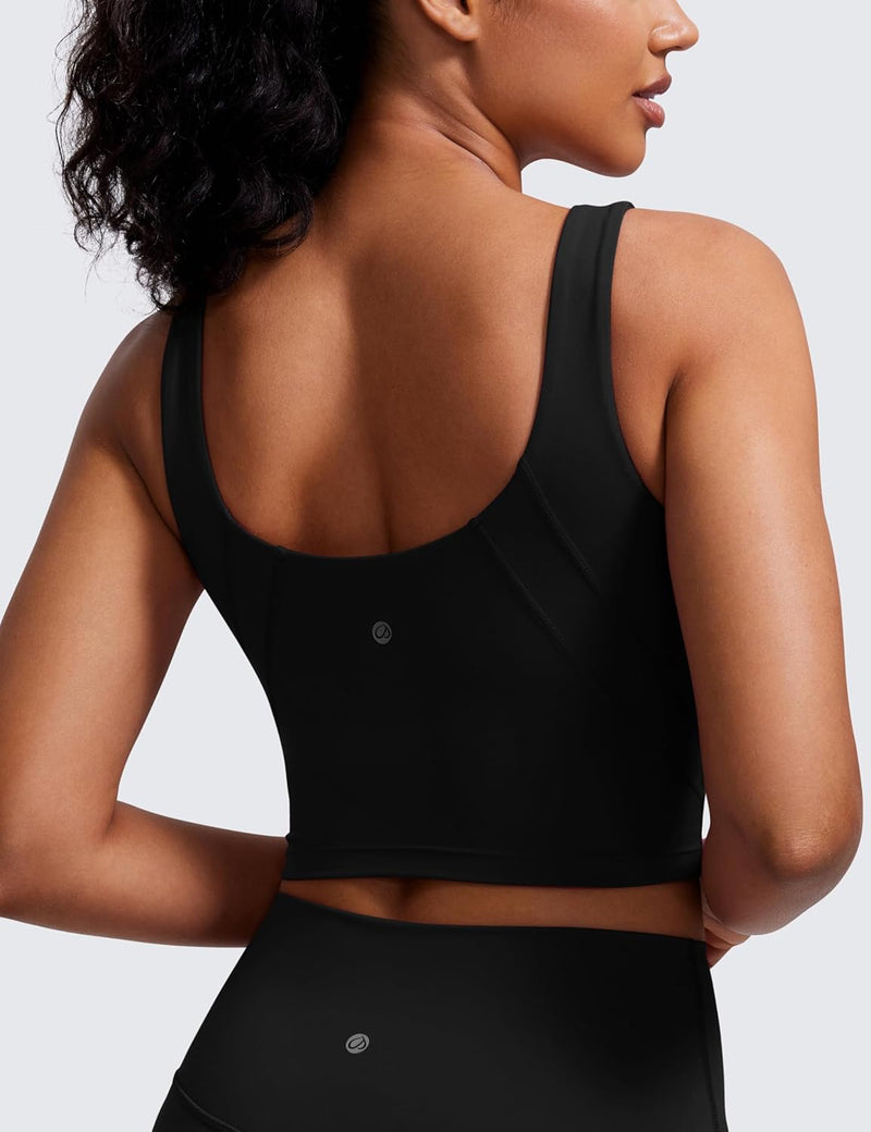 CRZ YOGA Womens Butterluxe High Neck Longline Sports Bra - U Back Padded Crop Workout Tank Top with Built in Bra