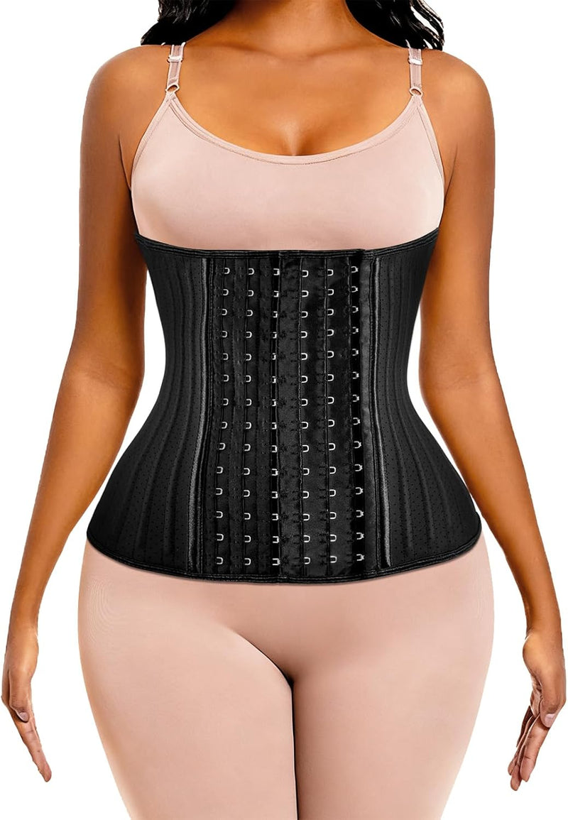 Waist Trainer for Women Corset Cincher Body Shaper Girdle Trimmer with Steel Bones Extender - D-black(25 Steel Bones Height:11.6")