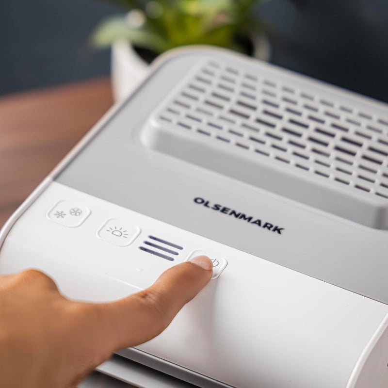 Olsenmark Mini Air Cooler OMF1877 3-in-1 Air Cooler, Humidifier & Purifier USB Rechargeable, 7-Color LED Light, Adjustable Vent, Portable for Home & Office White