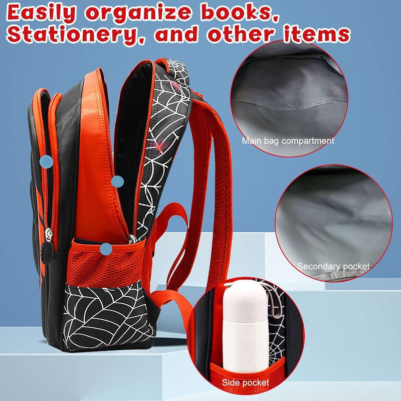 Chielor Kids School Backpack, 15in Cartoon Spider Schoolbag with Pencil Case 3D Waterproof Book Bag for Elementary Boys Large Capacity Back to School Supplies Birthday