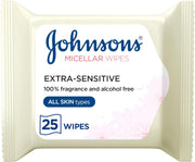 JOHNSONS Cleansing Facial Micellar Wipes, Extra-Sensitive, All Skin Types, Pack of 25 wipes