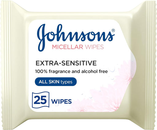 JOHNSONS Cleansing Facial Micellar Wipes, Extra-Sensitive, All Skin Types, Pack of 25 wipes