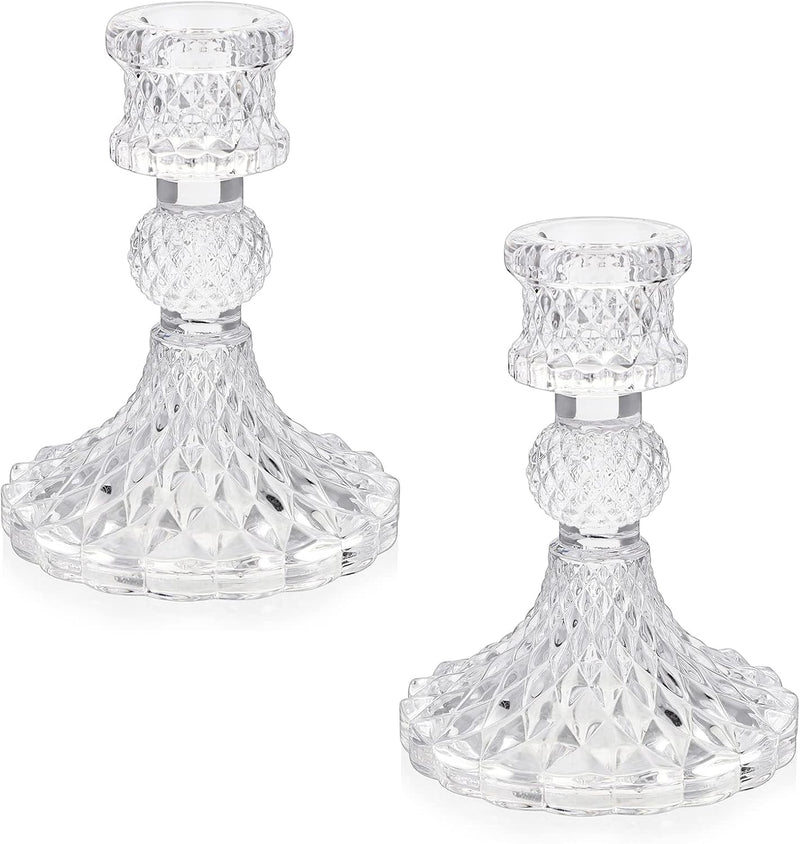 OwnMy Set of 2 Gold Glass Taper Candle Holders Decorative Glass Candlestick Holders, Modern Taper Candle Stands Candlesticks for Dining Table Centerpieces Wedding Church Decor