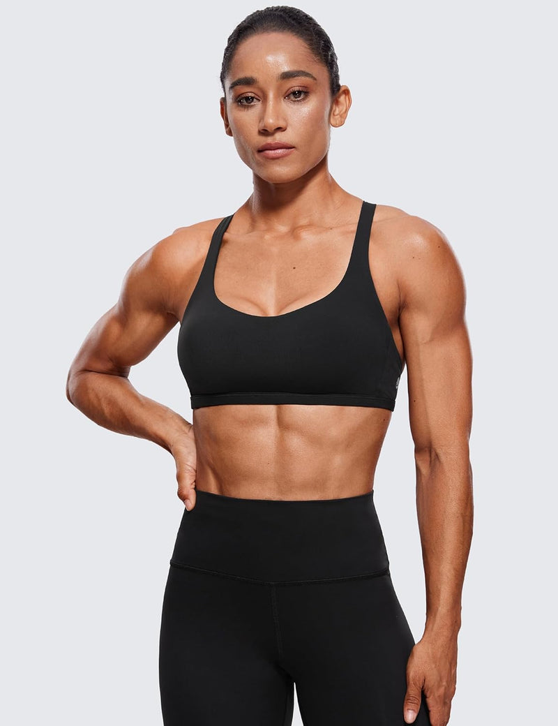 CRZ YOGA Women's Cute Yoga Sports Bra Strappy Sexy Back Padded Low Impact Workout Clothes Bra Tops