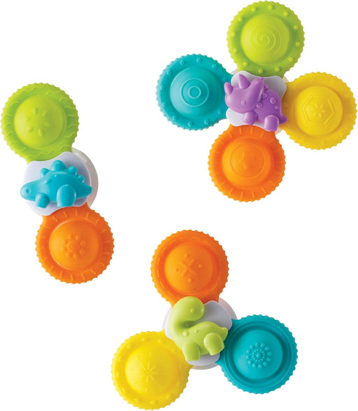 Infantino Silicone Bath Pop Spinners - Sensory Dinosaur Toys with Suction Cups, Engaging Bath Time Fun for Toddlers, 3-Piece, 4 months+