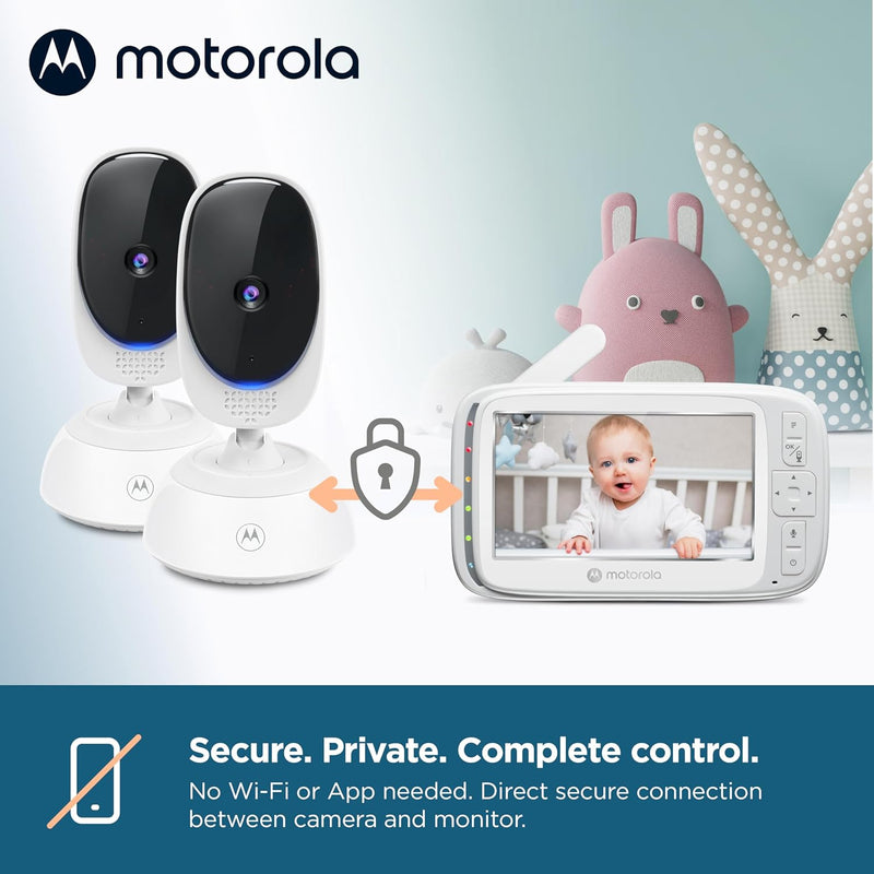 Motorola VM75 Indoor Video Baby Monitor with Camera 480x272p, 1000ft Range 2.4 GHz Wireless 5" Screen, 2 Way Audio, Remote Pan, Digital Tilt, Zoom, Room Temperature Sensor, Lullabies, Night Vision