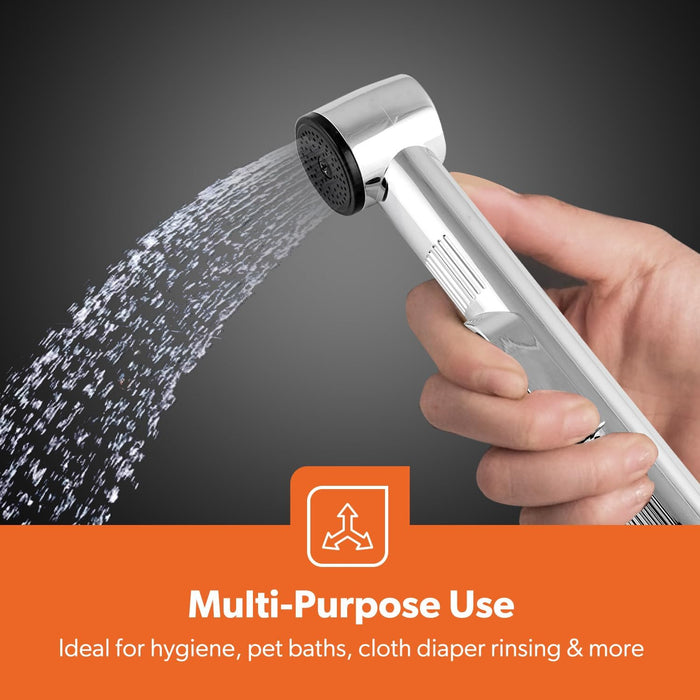 Geepas Hand Held Toilet Bidet Sprayer - Bathroom Shower Bidet Tap Spray, Shattaf Toilet Cleaning Faucet – Water Hose and Mounted Sprayer Holder Included - Douche Bidet Toilet Spray