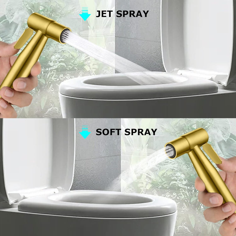 LOSCHEN LOSCHEN 1/2NPT Stainless Steel Bidet Sprayer kit for Toilet,Hand Held Sprayer Shattaf Toilet Attachment for Pet Bath/Personal Hygiene/Bathroom/Closestool,Easy to Install (Brushed Gold)