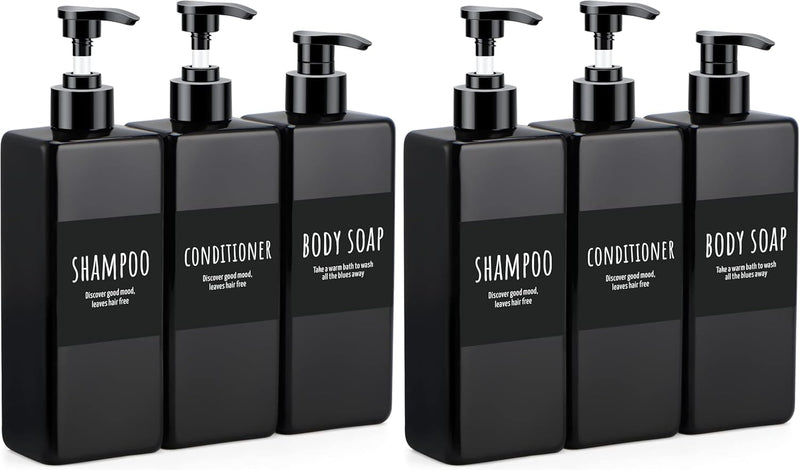 Segbeauty Shampoo and Conditioner Dispenser Refillable, 3pcs 16.9oz Shower Bottles Soap Dispenser with Labels, 500ml Empty Plastic Square Pump Bottle Dispenser Body Wash Containers for Bathroom Black - Black 16.9oz/500ml (Pack of 2)