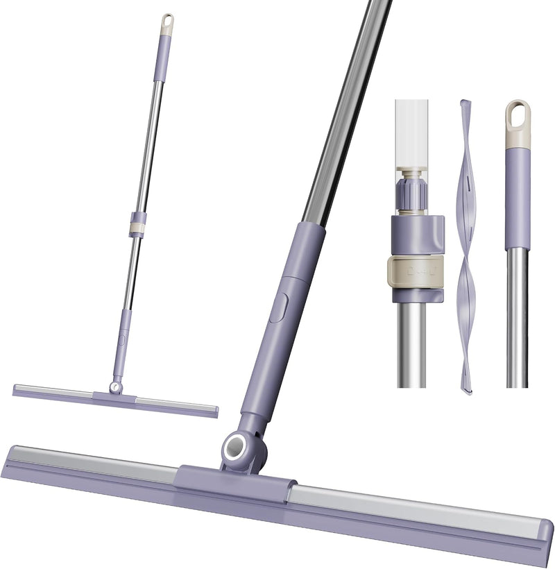 ZALCOON Floor Squeegee with 180 Rotating Head, Squeegee for Floor with 52'' Long Handle, Floor Wiper, Squeegee Broom for Window Cleaning, Bathroom Tile, Garage Concrete, Deck, Shower Glass (Purple) - 55CM