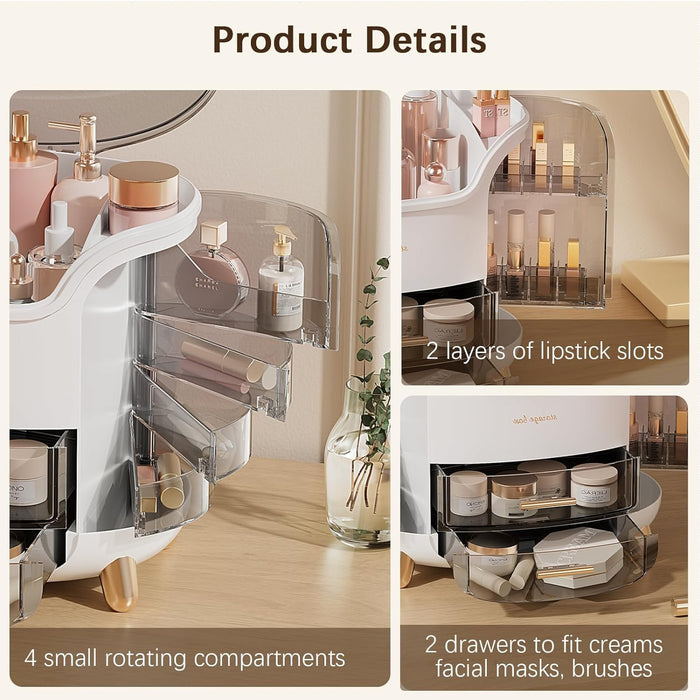 Kousee Makeup Storage Organizer, Large Skincare Organizers Cosmetic Display Case with Lid,Lipstick Organizer and Transparent Cover, Makeup Box for Bedroom Vanity Desk Countertop Bathroom -White