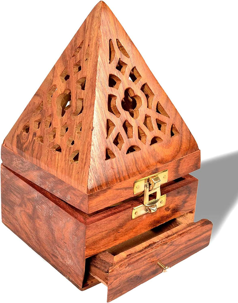 Saqoware Wooden Incence-Bakhoor Burner Pyramid shape Wooden Bakhoor Burner Medium Size