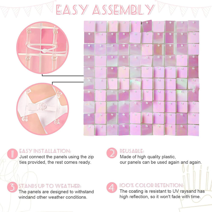 AM ANNA Sequin Wall Panels, 30PCS Shimmer Backdrop Stand, Rainbow Silver Square Decoration for Photo Backdrops, Party, Anniversary, Engagement