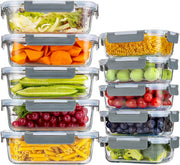 KUMD 10 Pack Fridge Organizers and Storage, Stackable Refrigerator Organizer Bins with Lids, BPA-Free Produce Fruit Storage Containers for Fridge Organizers, for Food, Drinks, Vegetable - 10 Pcs Glass Storage Containers