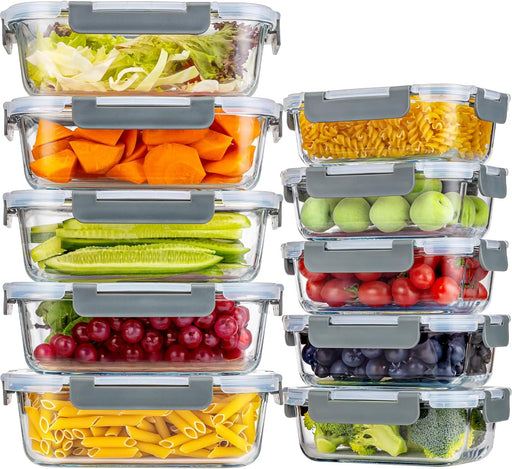KUMD 10 Pack Fridge Organizers and Storage, Stackable Refrigerator Organizer Bins with Lids, BPA-Free Produce Fruit Storage Containers for Fridge Organizers, for Food, Drinks, Vegetable - 10 Pcs Glass Storage Containers