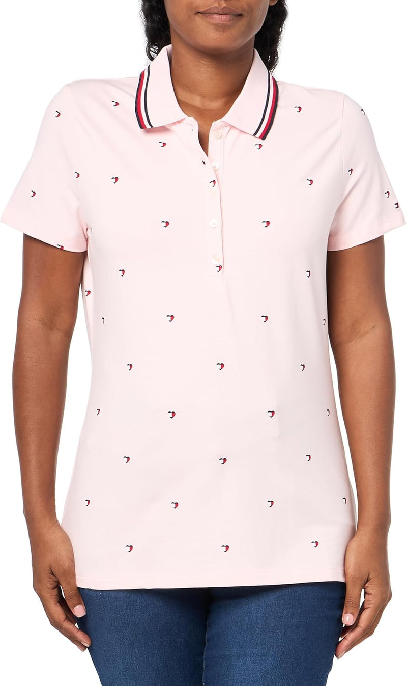 womens Tommy Hilfiger Women's 5 Button Polo Tee T-Shirt - Balerina Pink Multi