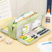 Aputue Pencil Case, Large Capacity Multi Compartment Japanese Style Pen Holder Bag, Aesthetic Stationery Organizer Pouch for School Office College Students, Durable Zipper Storage Box Green