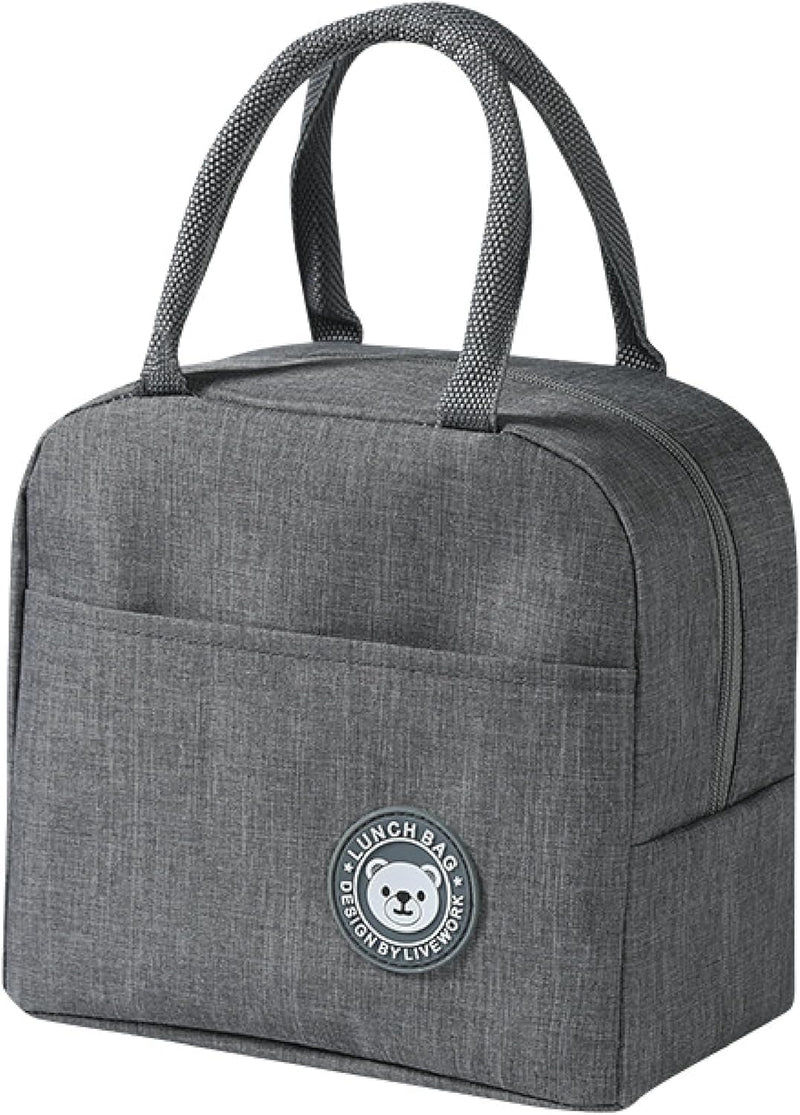 1-Pack 23x21x13cm Insulated Lunch Bag for Women Men Kids - Reusable Thermal Lunch Box Tote with Zipper & Front Pocket, Leakproof Cooler Bag for Work (Grey, 23x21x13cm) - Grey 23x21x13cm