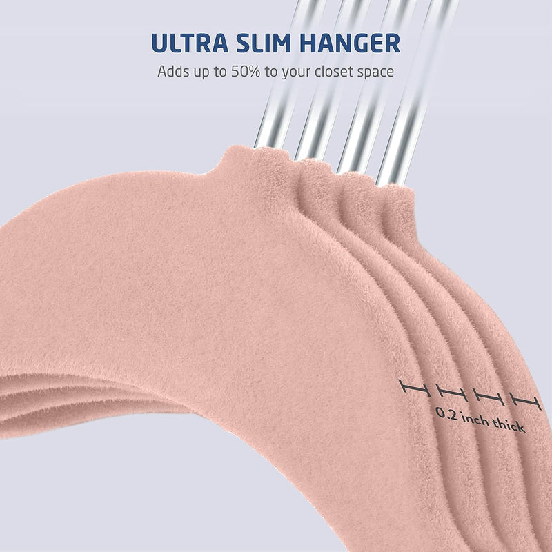 ZOBER Hangers For Kids Clothes - Chrome Swivel Hook - Non Slip Toddler Hangers for Kids and Children Clothes Space saving - Hanger for Everyday Use Set Of 10 - Blush Pink