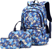 Kids Cute Backpack Set for School, 5PCS Kwaii School Bag Large-capacity, Girls Boys Back to School Book Bag Backpack for Teen - C/blue