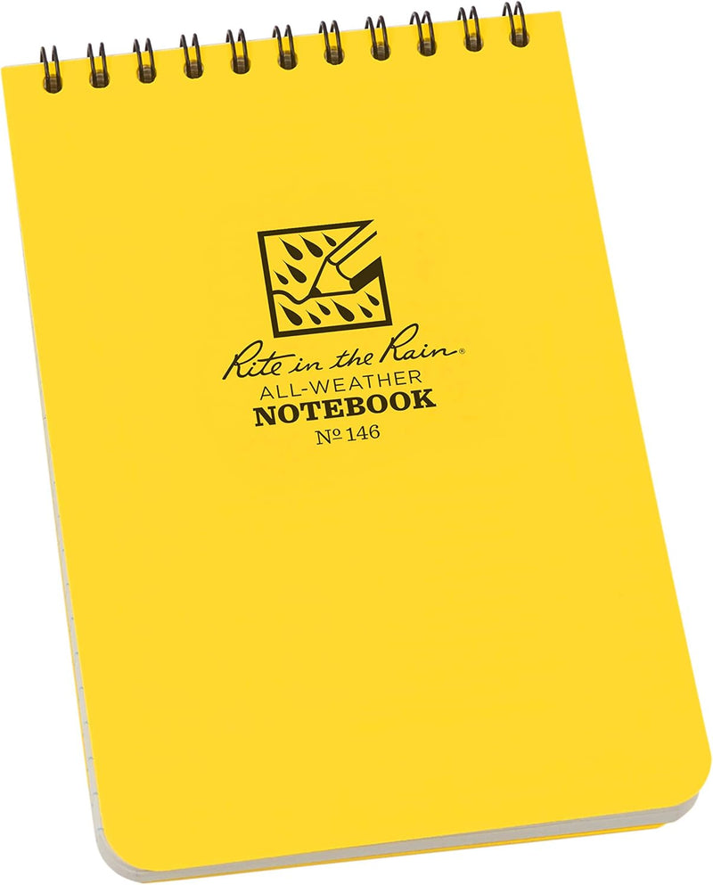 Rite In The Rain Weatherproof Top Spiral Notebook, 10.2 cm x 15.2 cm, Green Cover, Universal Pattern, 3 Pack (No. 946-3) - 6 Pack Yellow