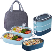 TAPIT Stainless Steel Lunch Box - Insulated Bento Box Multifunctional Containers Food Containers with 2 Compartments,Tableware, Nylon insulation bag (Grey) - 1.9L Blue