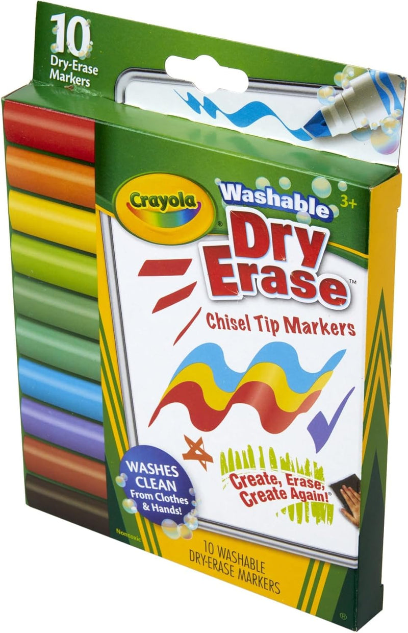 Crayola Washable Dura-Wedge Tip Dry Erase Markers, 10 Count, Assorted