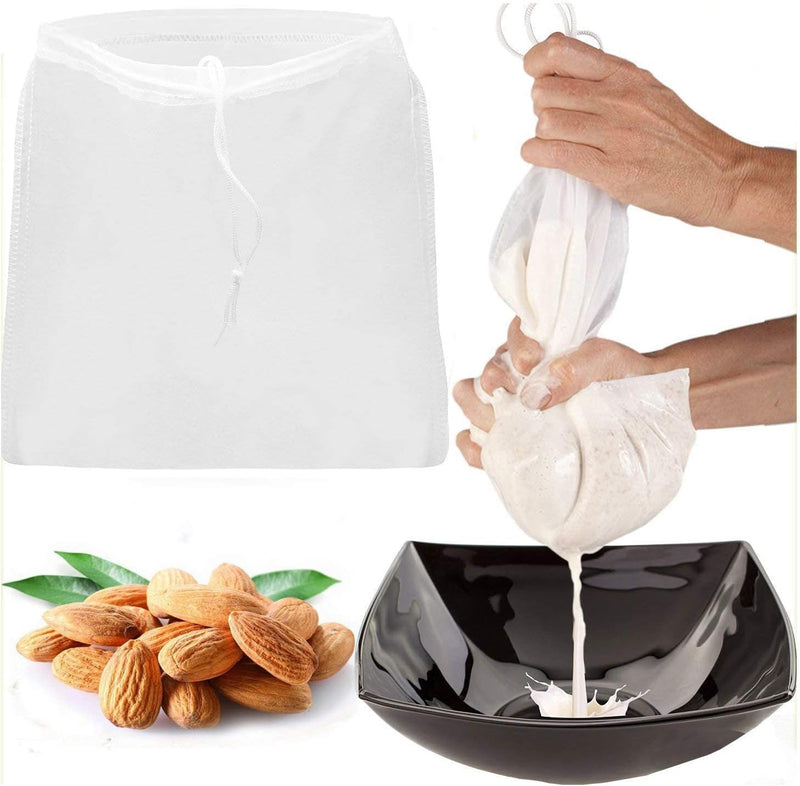 LERORO 2 Pcs Pro Quality Nut Milk Bag - Big 12X12 Commercial Grade - Reusable Almond Milk Bag & All Purpose Food Strainer - Fine Mesh Nylon Cheesecloth & Cold Brew Coffee Filter