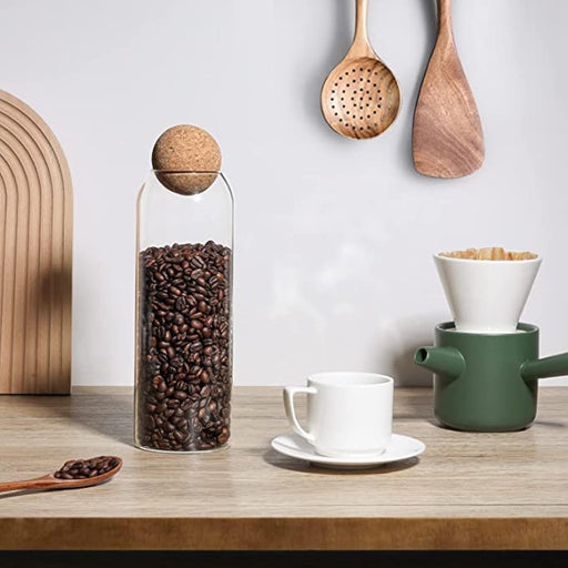 Jar Coffee Bean Jar Glass Container with Ball Cork Round Glass Bottles with Cork Glass Canisters with Airtight Seal Wooden Lid 30oz - Glass