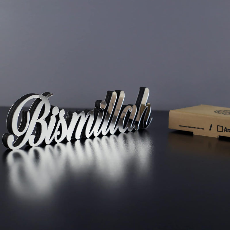 iwa concept Alhamdulillah-Mashallah Silver Home or Islamic Decor for Table or Shelves Ramadan Gifts Eid Decorations - bismillah Silver