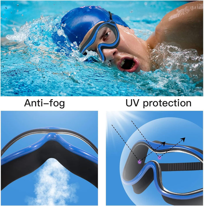 2 Pack Swim Goggles for Adults and Youth, Soft Silicone Gasket for Comfort, Anti-Fog and UV Protection, No Leak Design for Clear Vision in the Pool